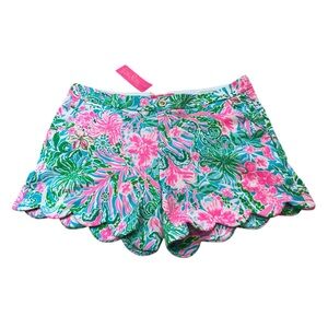 Lilly Pulitzer Buttercup Knit Shorts 12 NWT Scallop Amalfi Blue Leaf it Wild